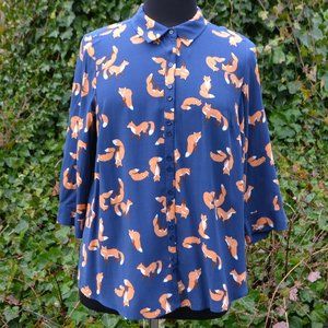 Modcloth 1X Fox Print Button Down Top